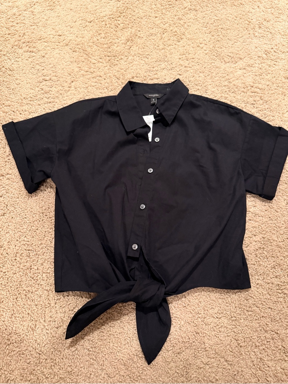 Black Short-Sleeve Tie-Front Shirt